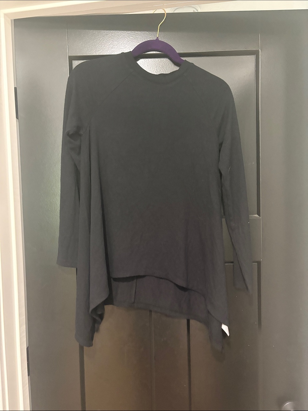 Peace Love World Black Long Sleeve Asymmetrical Hem Top
